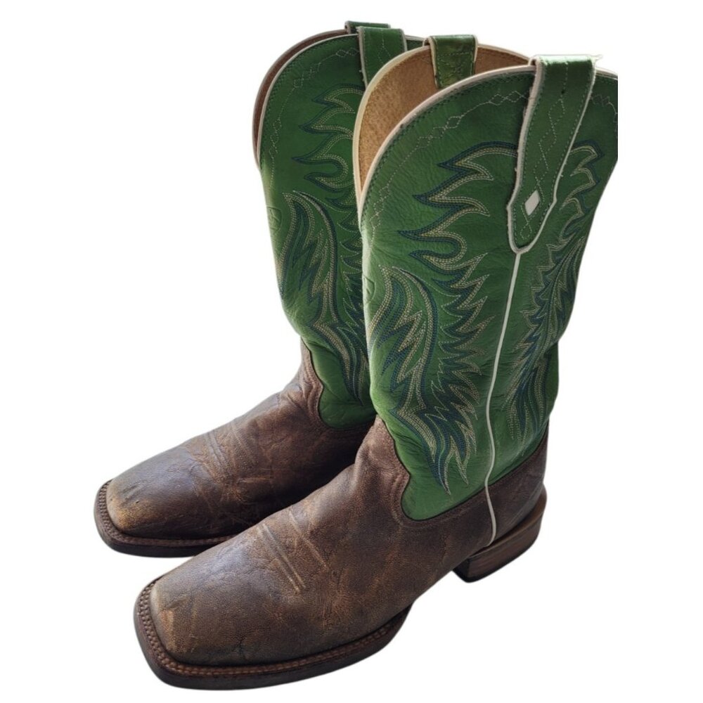 Ariat Men’s Western Leather Cowboy Boots Big Loop Square Toe Green Size 10D - Picture 1 of 15